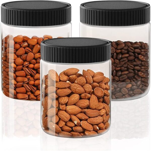 XINGLIAN 8 Oz Clear Plastic Jars with Black Lids