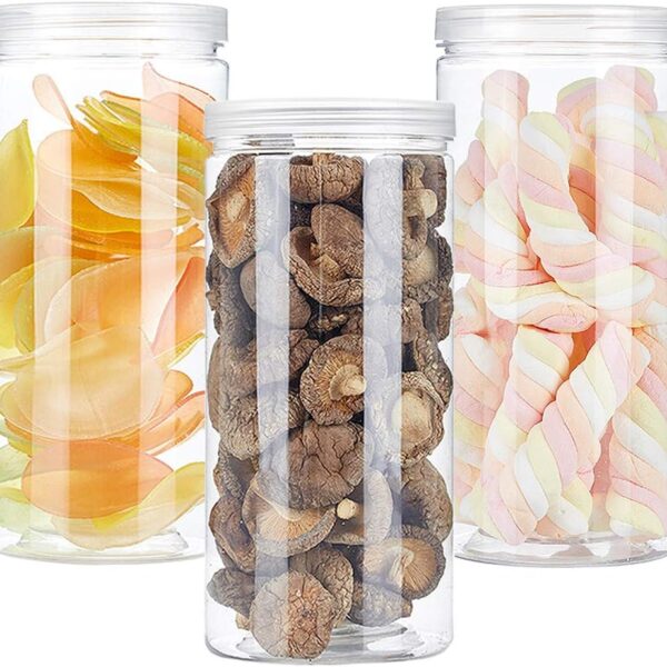 3 PCS 46OZ/1360ml Clear Plastic Round Storage Jars